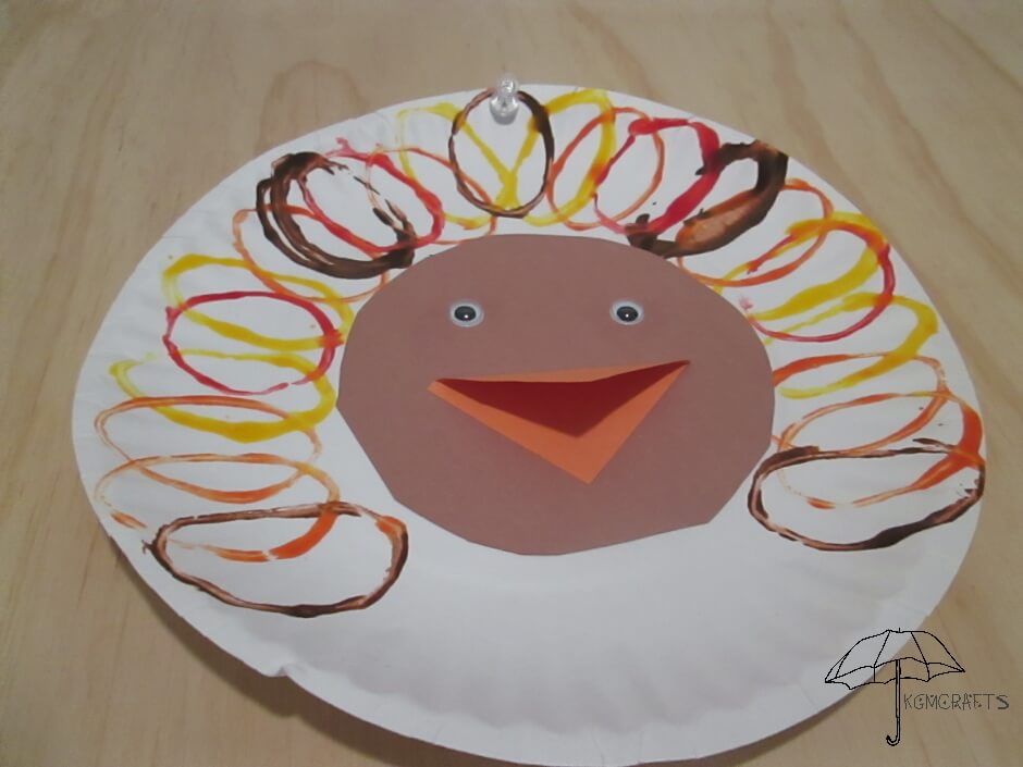 Cotton Ball Painted Paper Plate Thanksgiving Turkey Craft
